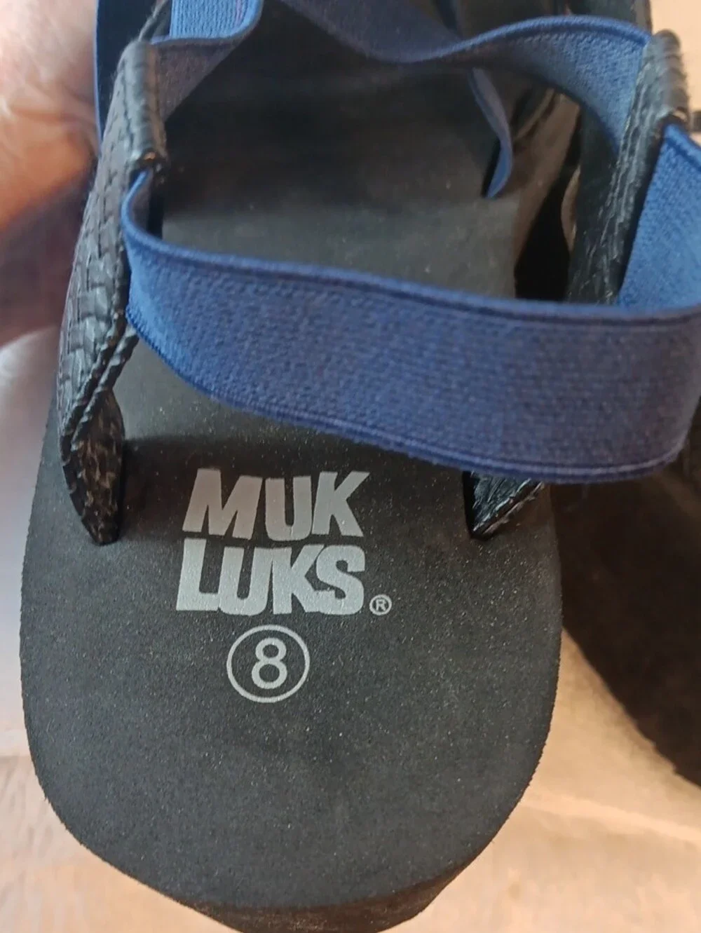 Muk Luks Navy and Black Wedge Sandals with Braided Straps